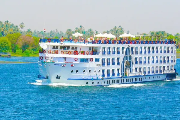 Standard Nile cruise vessel moored at Aswan before sailing to Luxor