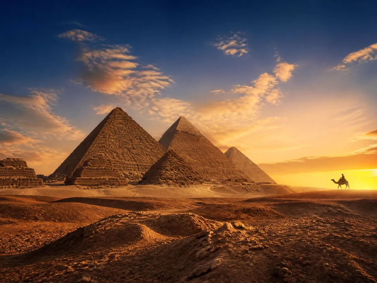 The Giza pyramids under clear winter sunlight