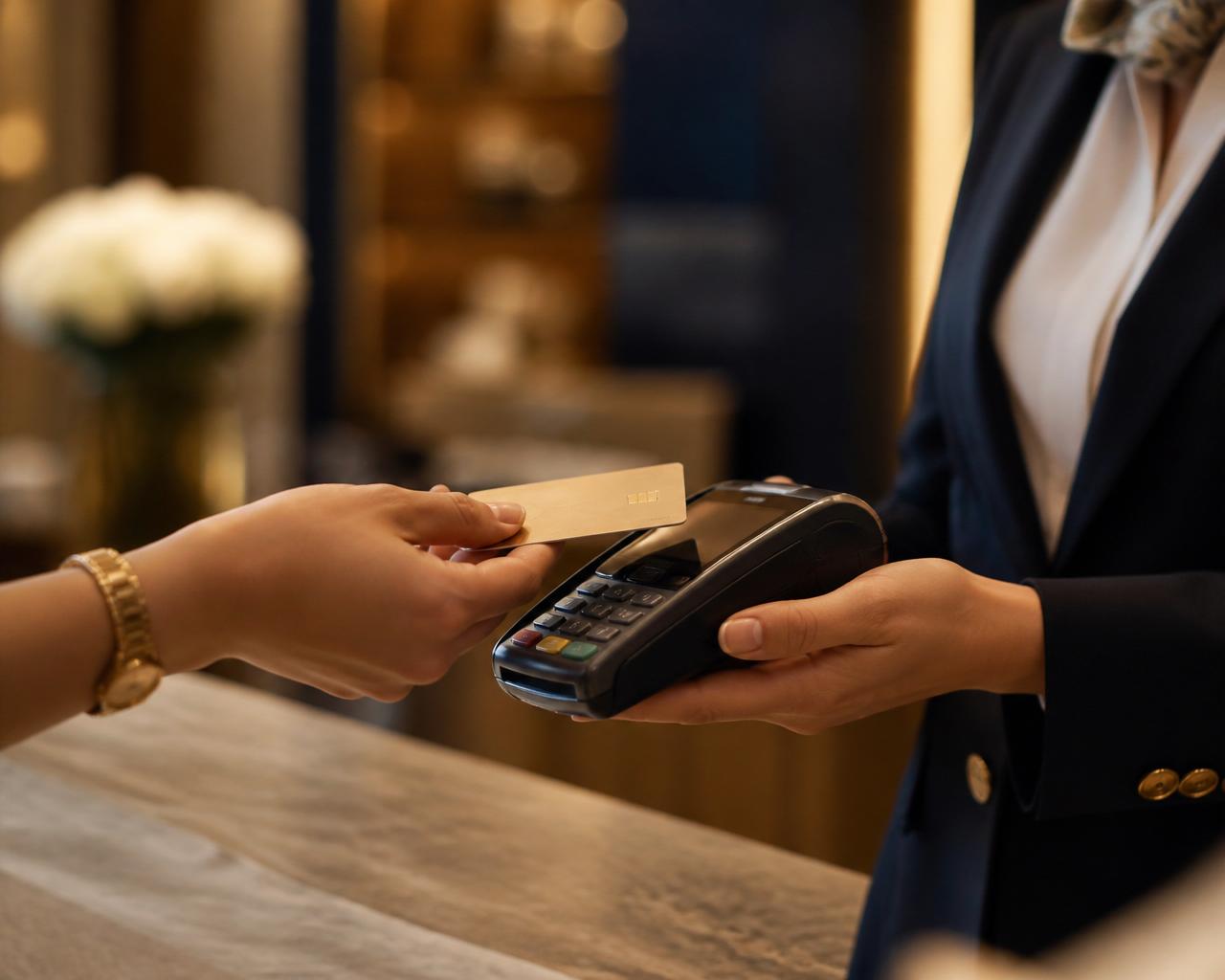 Customer paying securely with a handheld POS card terminal